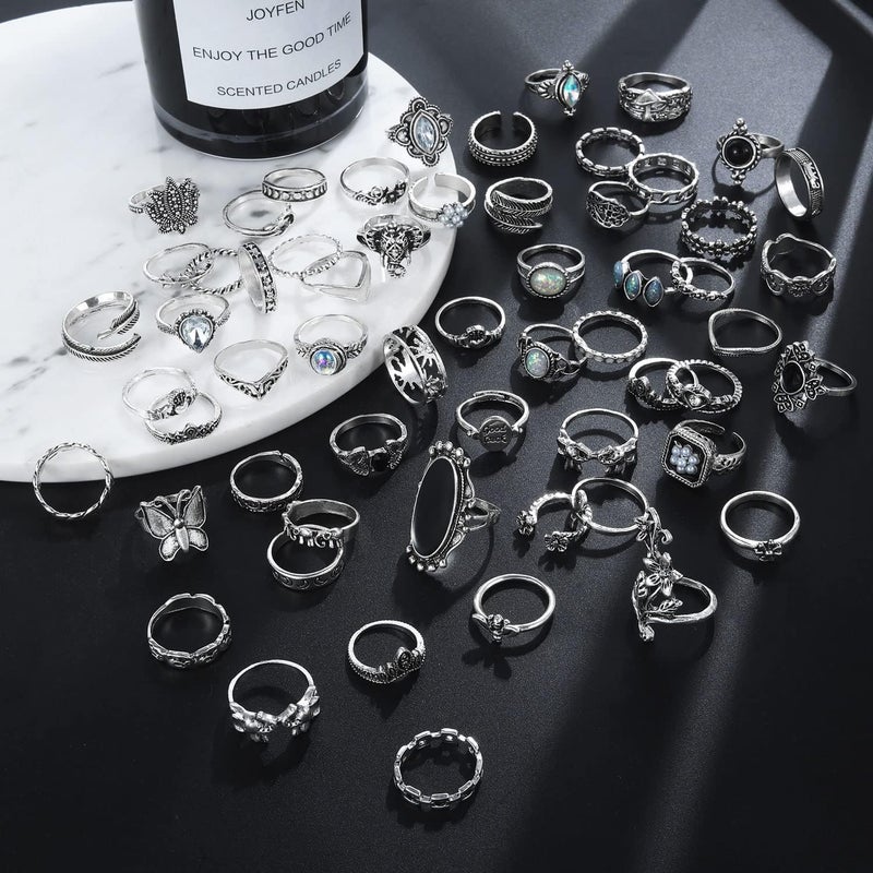17IF Vintage Silver Knuckle Rings Set for Women Men, Chunky Rings Aesthetic Snake Grunge Stackable Gothic Ring Adjustable Y2K Punk Bulky Boho Finger Alt of Rings, Stacking Fairy Skull Frog Heart Star Flower Midi Ring Pack - Image 3